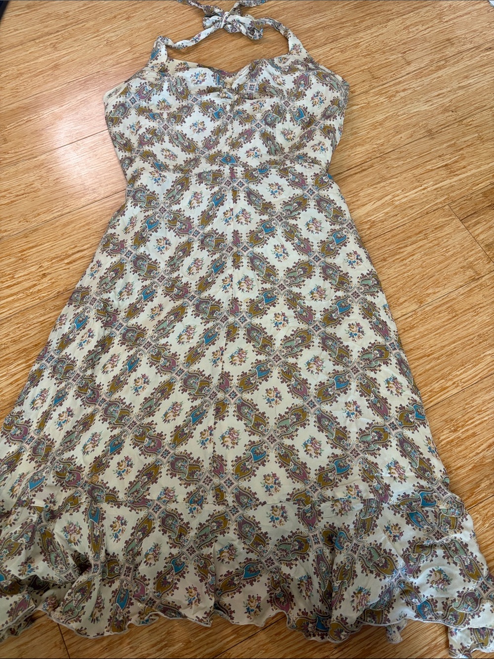 Philip DiCaprio Vintage 100% Silk Paisley Floral Halter Dress size 8 Y2K 90s